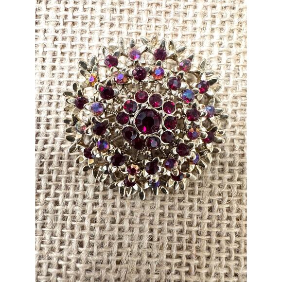 Vintage Liz Claiborne Red Rhinestone Brooch - Picture 2 of 5